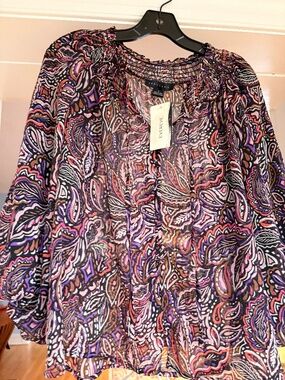 NWT Sanctuary Multicolor Peasant Top Blouse Shirt